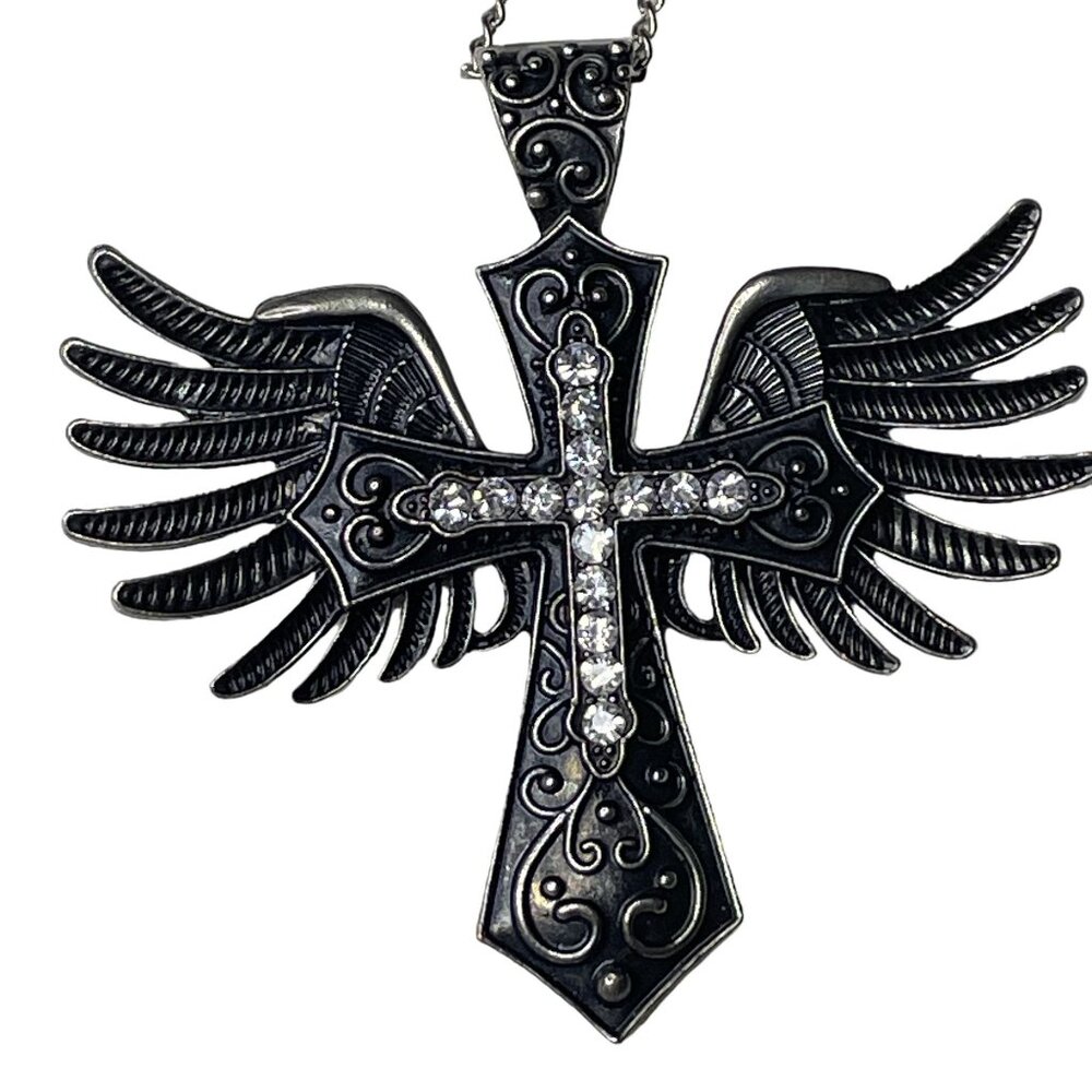 Gothic Angel Winged Cross Pendant Necklace With Chain Masculine Crucifix u